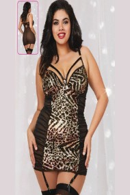 New Dreams 8353 | Leopar Desenli Büyük Beden Fantazi Gecelik