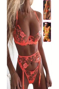 New Dreams 8420 | Neon Çiçek Nakışlı Fantazi Jartiyer Takımı