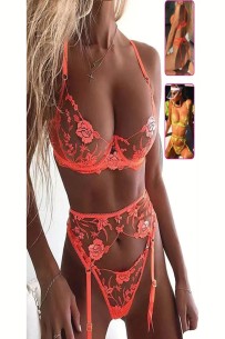 New Dreams 8420 | Neon Çiçek Nakışlı Fantazi Jartiyer Takımı