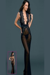 New Dreams 8278 Transparan Uzun Gecelik | Siyah Tül ve Nakışlı Silüet