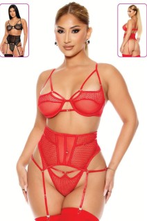 New Dreams 8610 Fantazi Jartiyer Takımı | Deri Görünümlü Panel ve Dantel Sanatı